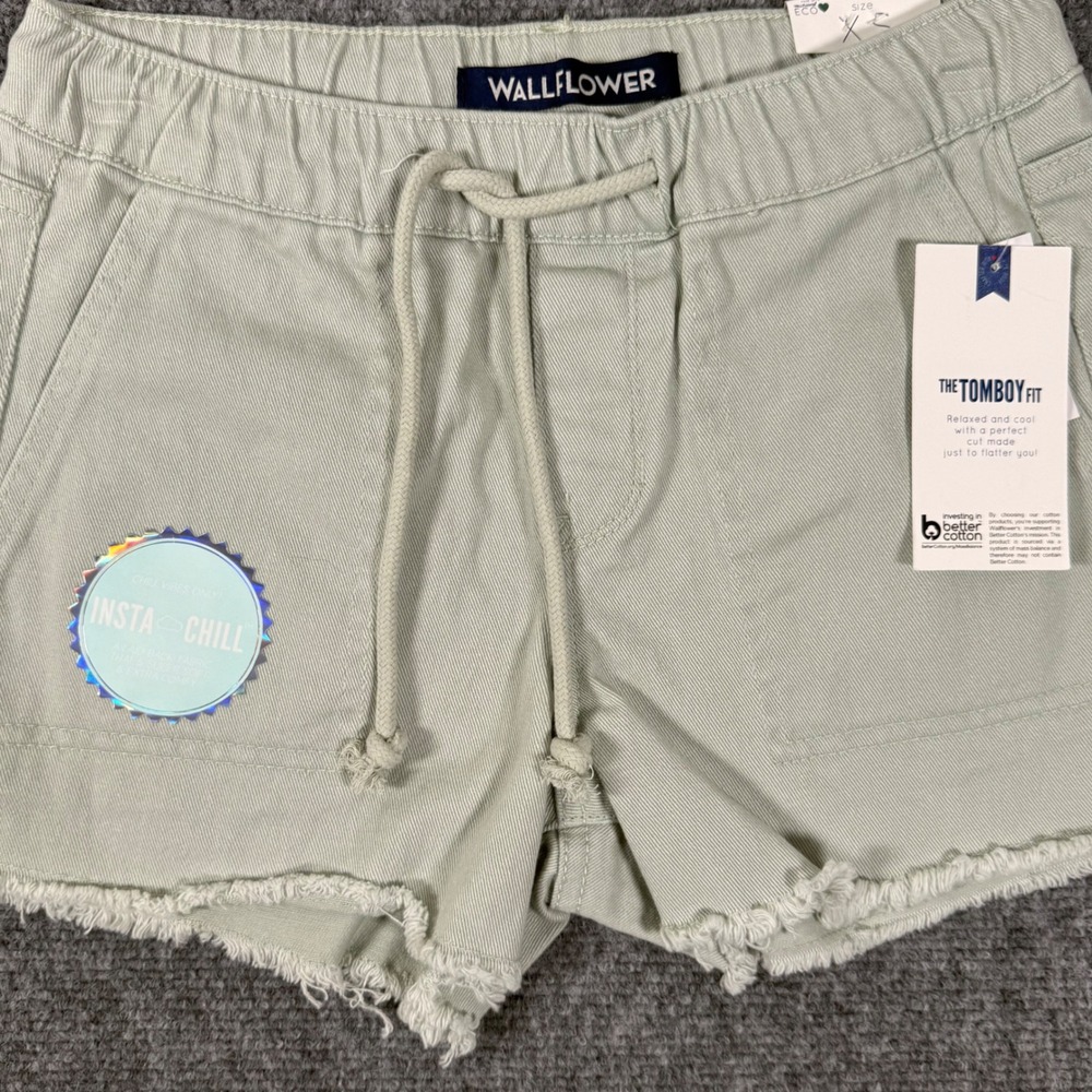 Wallflower Insta Chill Denim Short Raw Hem Drawstring Waist XS Boho Hippie Beach